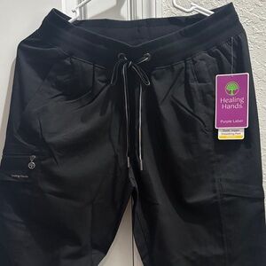 healing hands Black Elastic Drawstring Joggers with Zip Pocket - woman